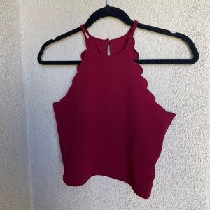 NWOT Maroon Scalloped Crop-Top